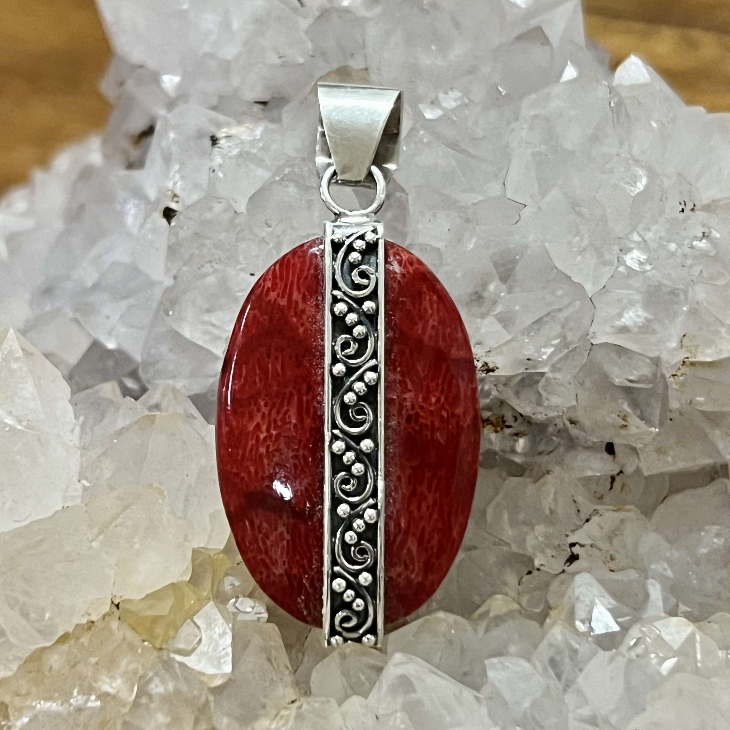(HANDMADE 925 BALI STERLING SILVER FILIGREE PENDANTS WITH CORAL)